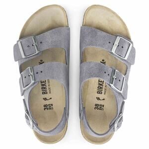 Birkenstock Milano Suede Leather Sandals In Purple Fog
